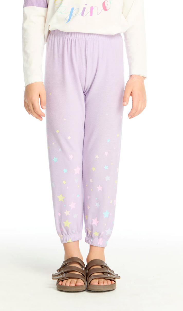Chaser Candy Stars Cozy Knit Slim Slouchy Pant Lavender