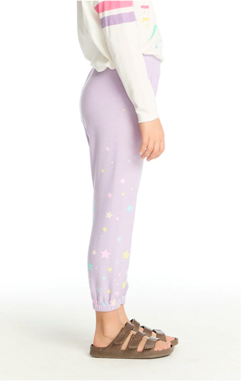 Chaser Candy Stars Cozy Knit Slim Slouchy Pant Lavender