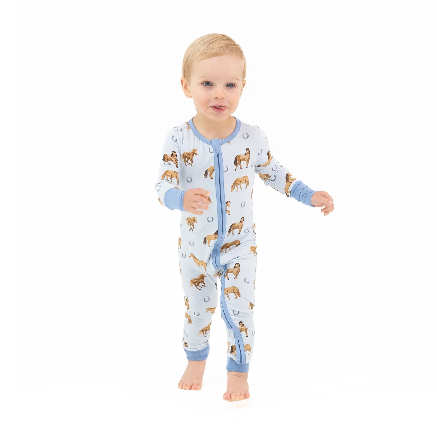 Angel Dear 2 Way Zipper Romper Blue Horses