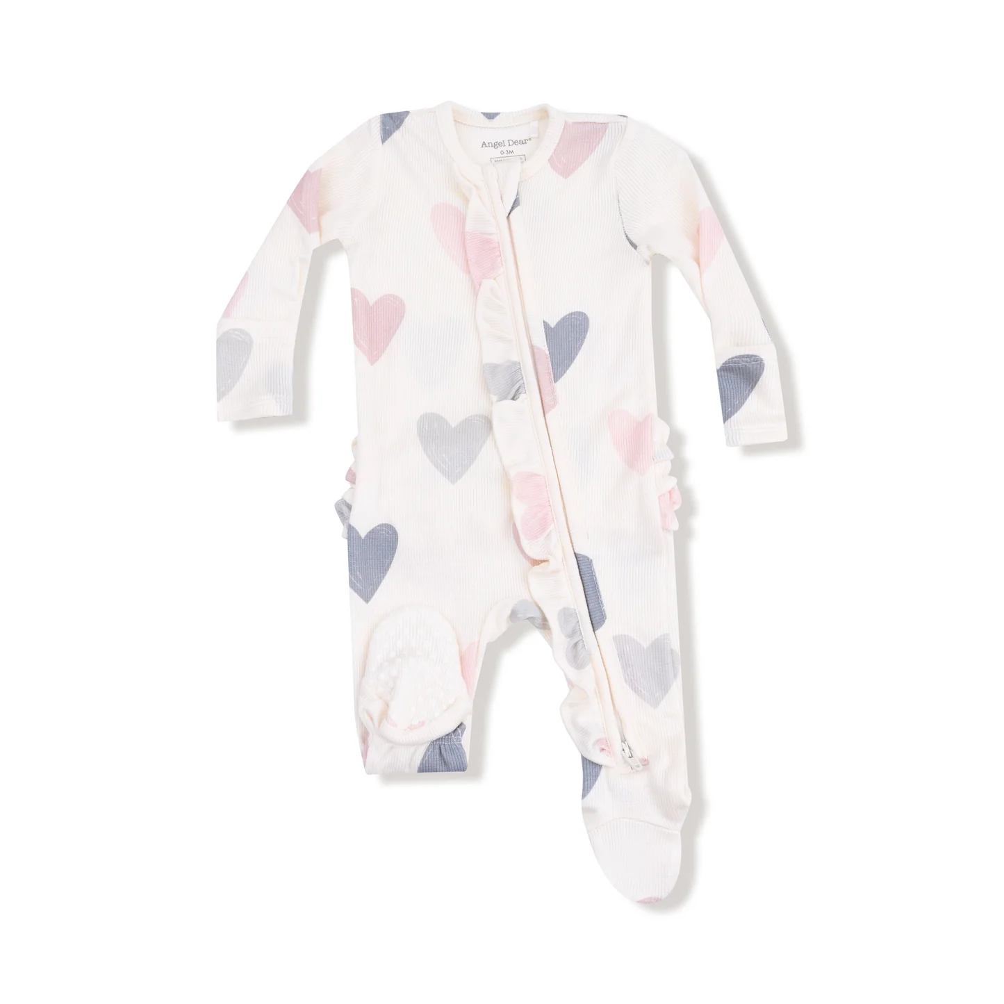 Angel Dear 2 Way Ruffle Zipper Footie Modal Rib Hearts