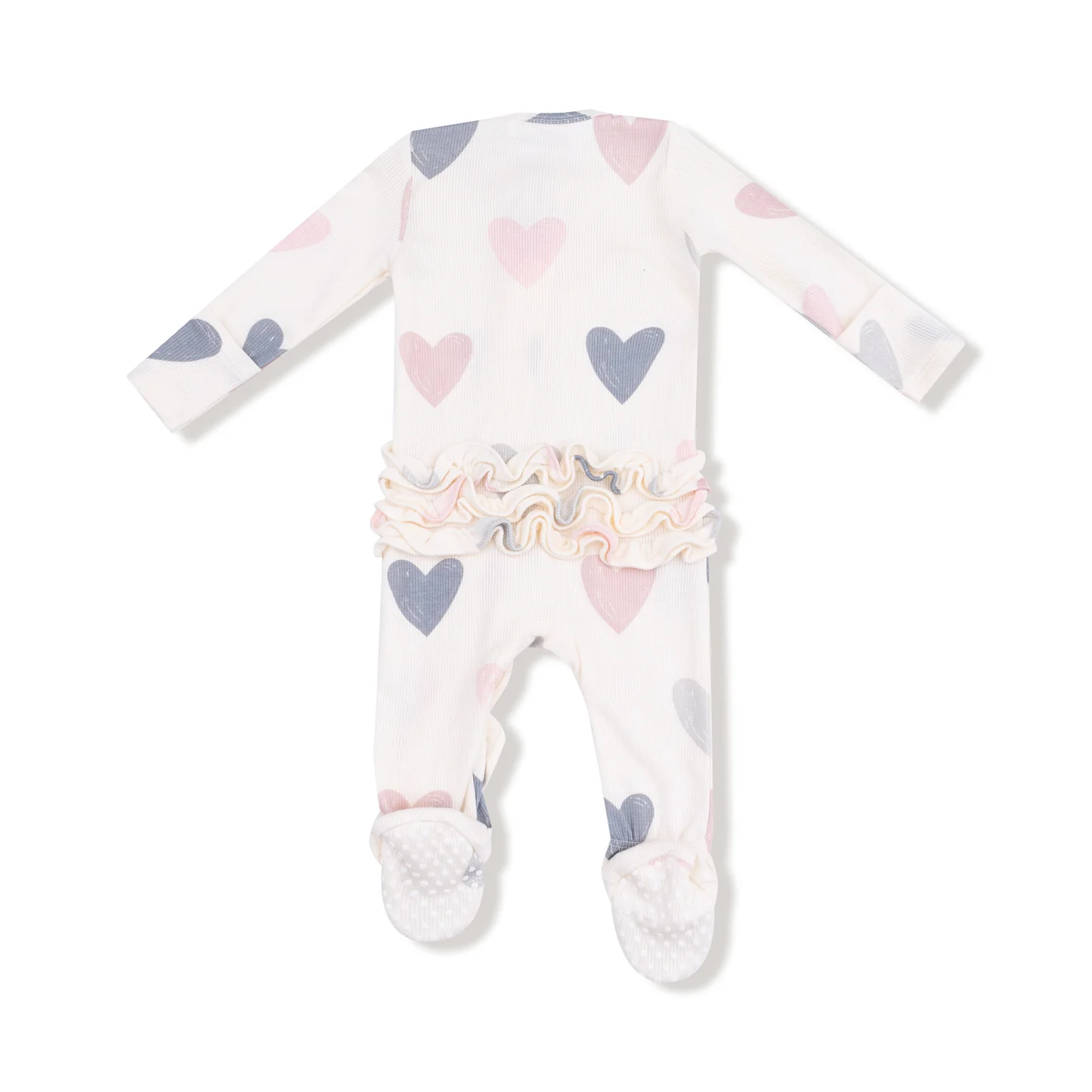 Angel Dear 2 Way Ruffle Zipper Footie Modal Rib Hearts