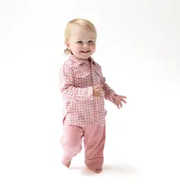 Angel Dear Rose Pink Plaid Howdy Embroidery L/S Western Pearl Snap Shirt