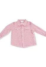 Angel Dear Rose Pink Plaid Howdy Embroidery L/S Western Pearl Snap Shirt