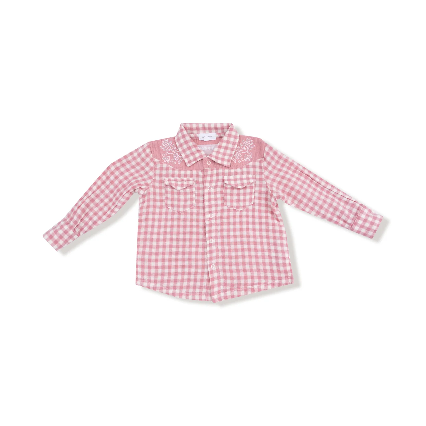 Angel Dear Rose Pink Plaid Howdy Embroidery L/S Western Pearl Snap Shirt