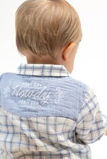 Angel Dear Blue Plaid Howdy Embroidery L/S Western Pearl Snap Shirt