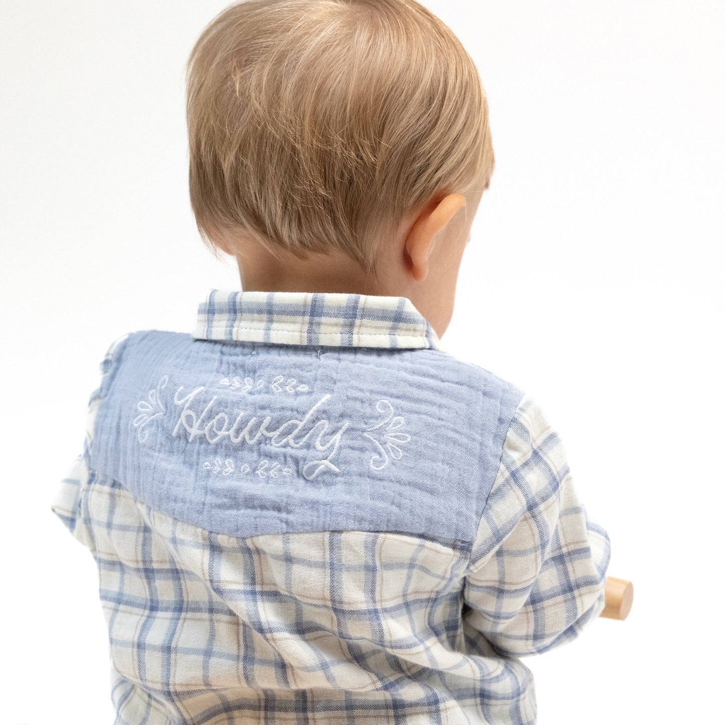 Angel Dear Blue Plaid Howdy Embroidery L/S Western Pearl Snap Shirt