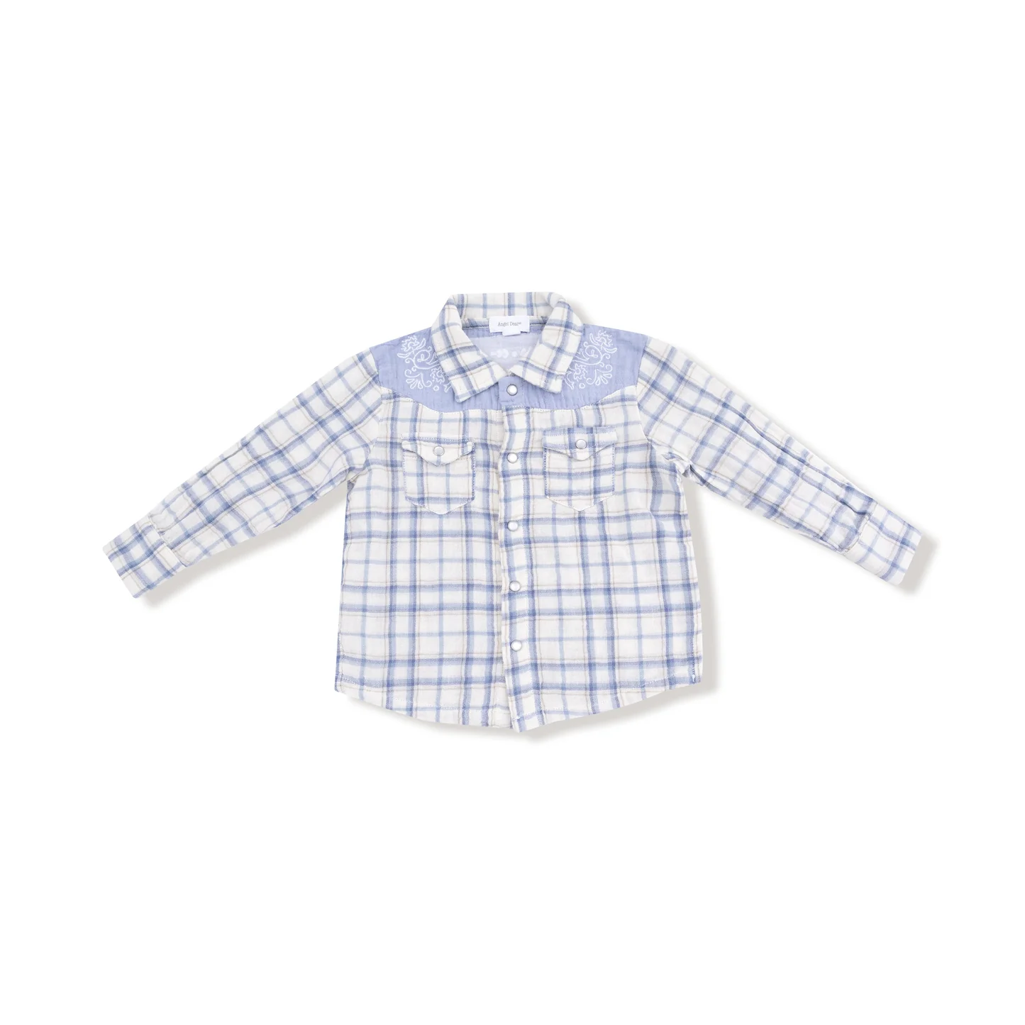 Angel Dear Blue Plaid Howdy Embroidery L/S Western Pearl Snap Shirt