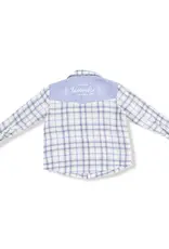 Angel Dear Blue Plaid Howdy Embroidery L/S Western Pearl Snap Shirt