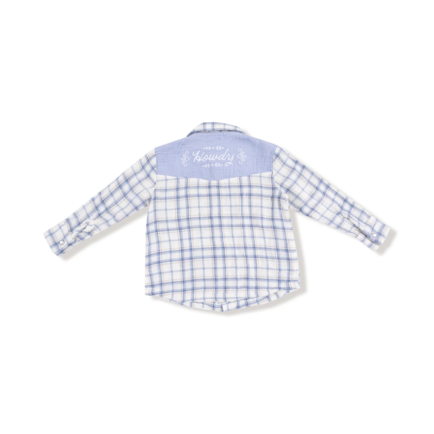 Angel Dear Blue Plaid Howdy Embroidery L/S Western Pearl Snap Shirt
