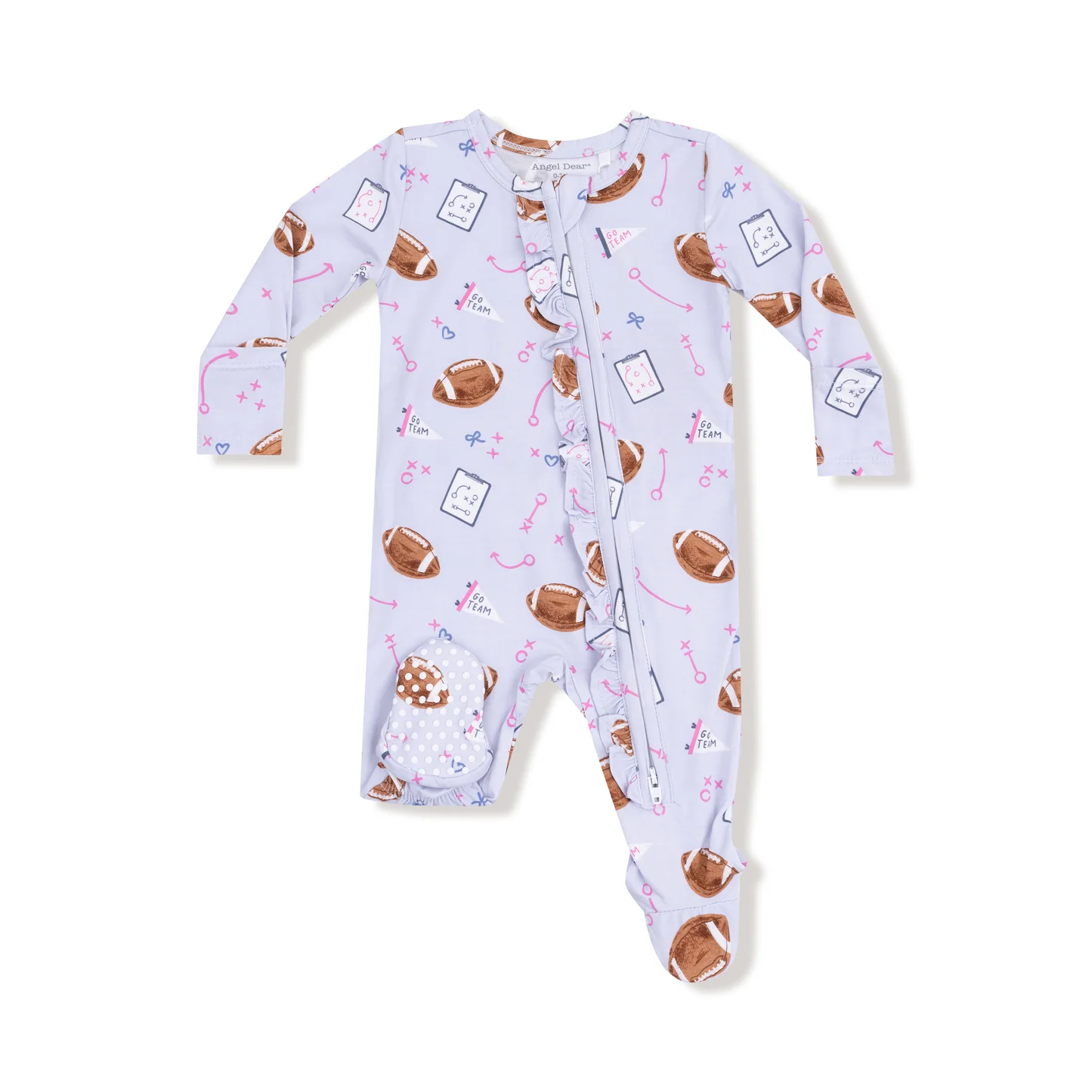 Angel Dear 2 Way Ruffle Zipper Footie Lavender Touchdown Time