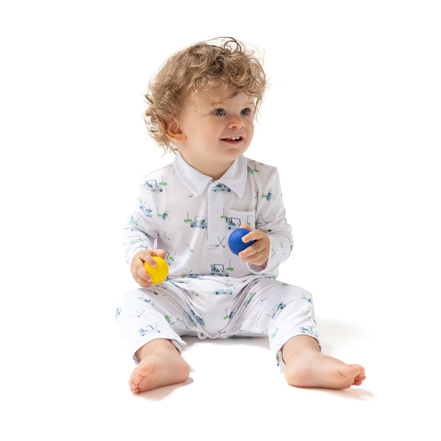 Angel Dear  Polo Romper Blue Baby Golf Carts