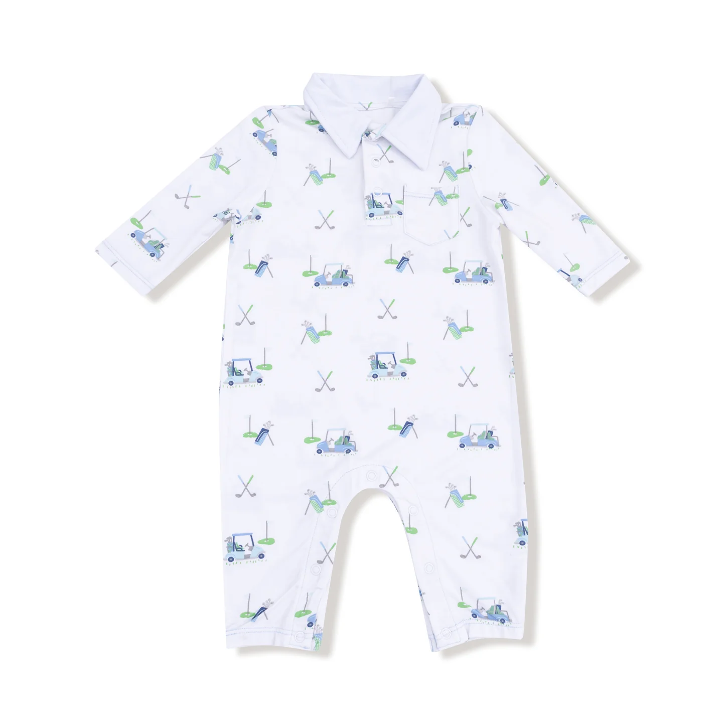 Angel Dear  Polo Romper Blue Baby Golf Carts
