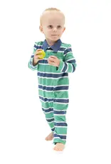 Angel Dear  Polo Romper Green & Navy Rugby Stripe