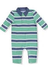 Angel Dear  Polo Romper Green & Navy Rugby Stripe