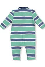 Angel Dear  Polo Romper Green & Navy Rugby Stripe
