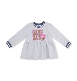 Angel Dear French Terry Dress with Game Day Patch Varsity Light Grey