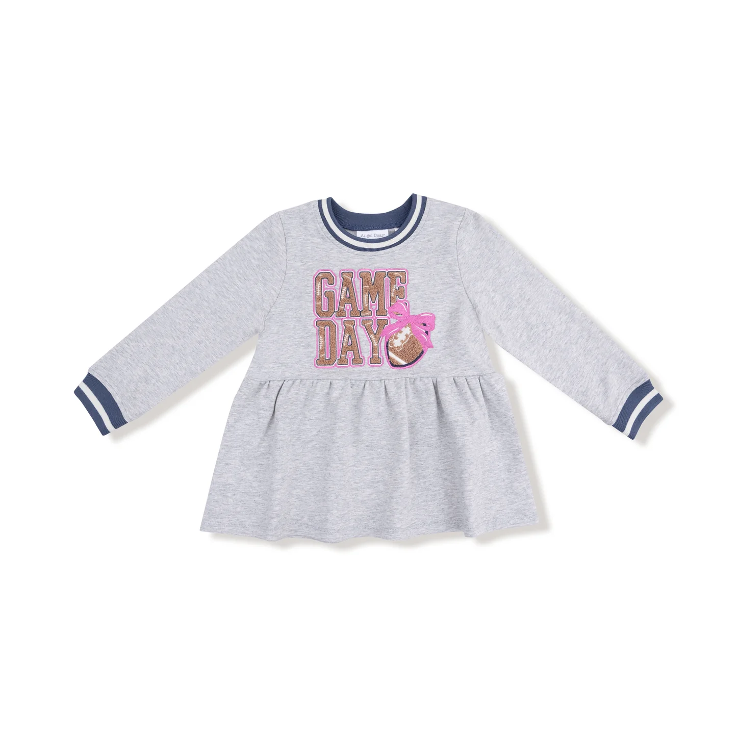 Angel Dear French Terry Dress with Game Day Patch Varsity Light Grey