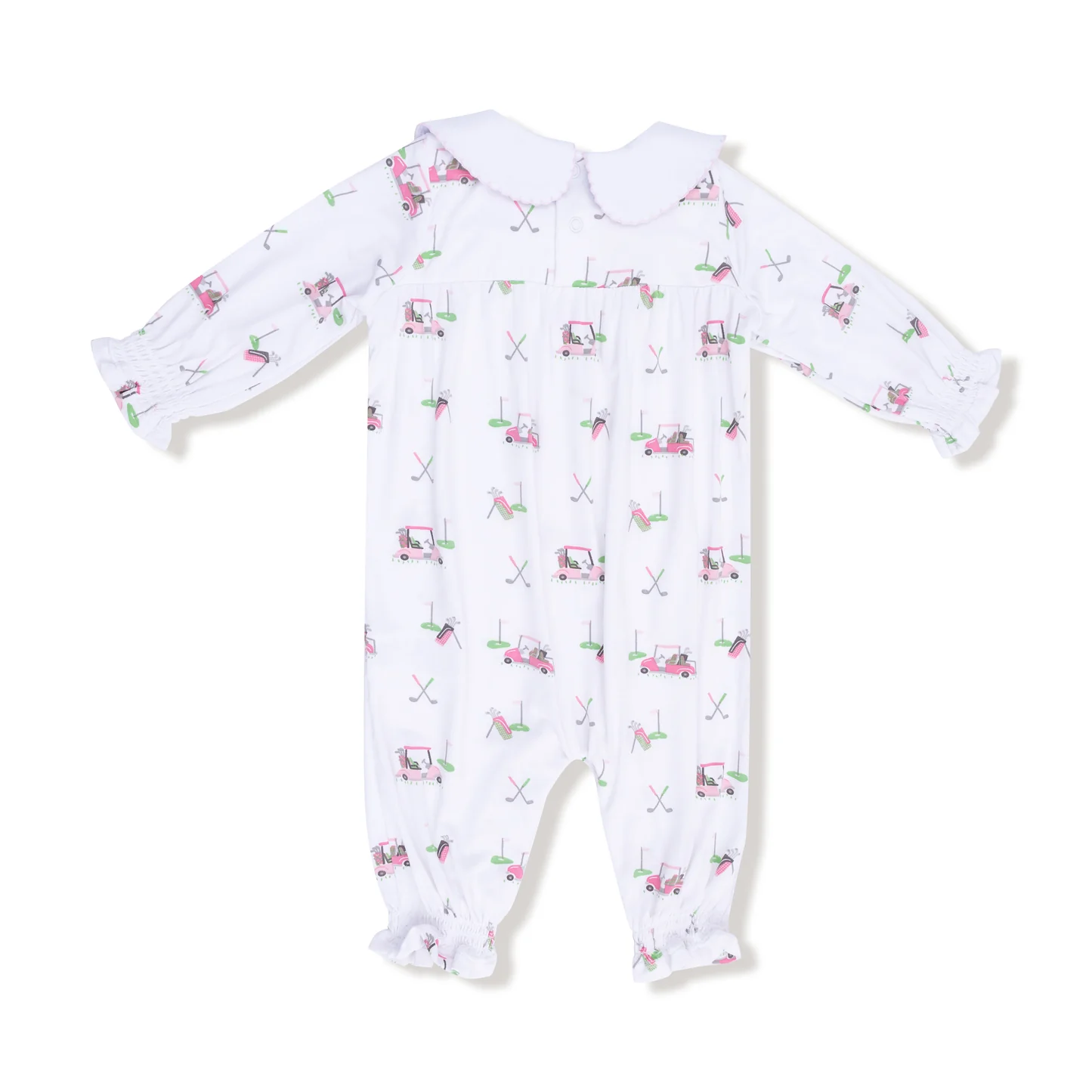 Angel Dear Smocked L/S Romper w/ Peter Pan Collar Pink Baby Golf Carts