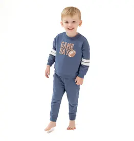 Angel Dear Cozy Drop Sleeve Sweatshirt with Varsity Stripes Varsity Vintage Indigo
