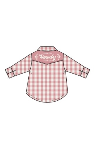 Angel Dear Rose Pink Plaid Howdy Embroidery L/S Western Pearl Snap Shirt