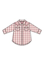 Angel Dear Rose Pink Plaid Howdy Embroidery L/S Western Pearl Snap Shirt