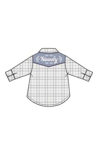 Angel Dear Blue Plaid Howdy Embroidery L/S Western Pearl Snap Shirt