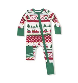 Angel Dear Red Truck Fair Isle 2 Way Zipper Romper