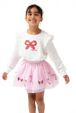 Angel Dear Candy Canes Ruffle Shoulder French Terry Sweatshirt