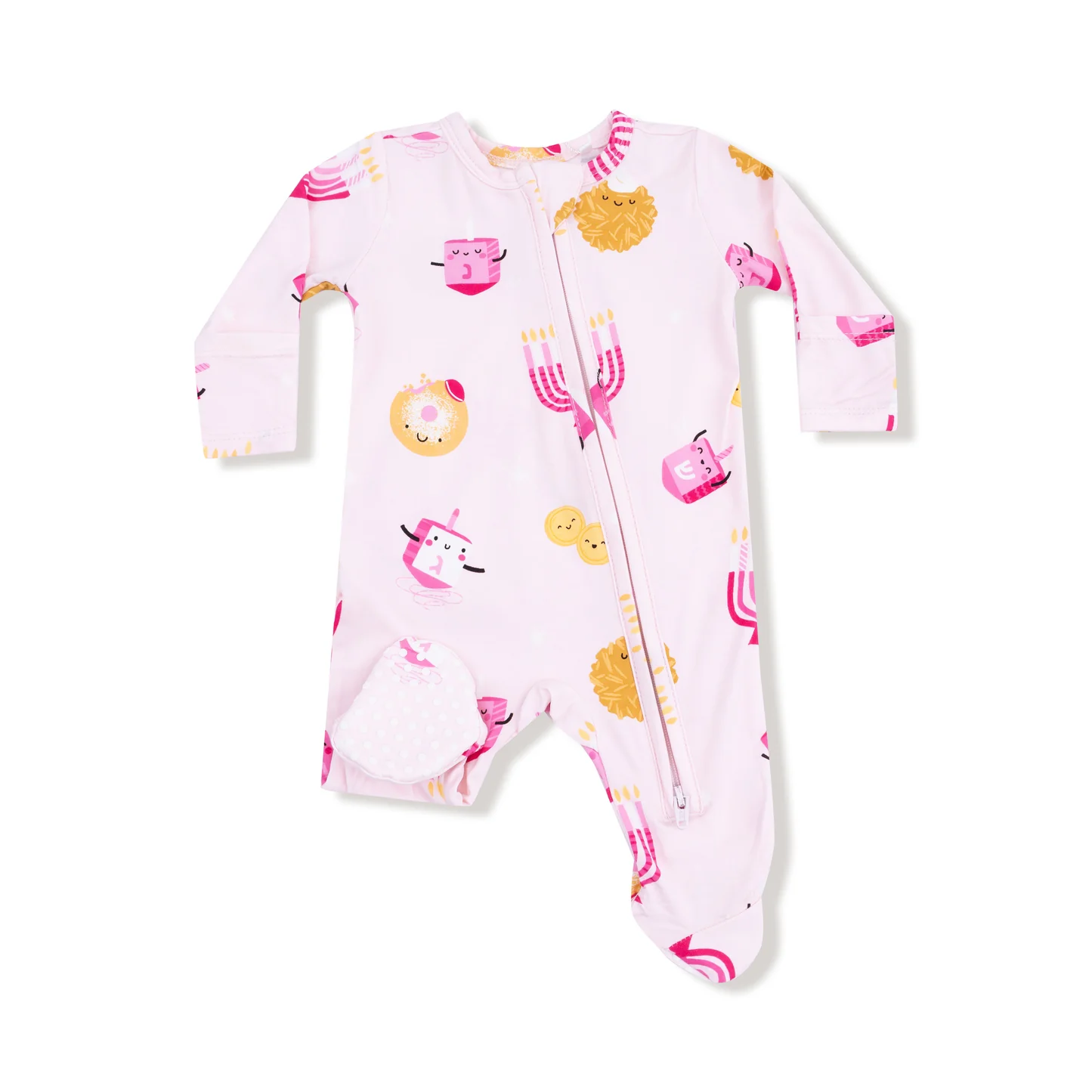 Angel Dear Hanukkah - Pink - 2 Way Zipper Ruffle Back Footie