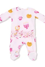 Angel Dear Hanukkah - Pink - 2 Way Zipper Ruffle Back Footie
