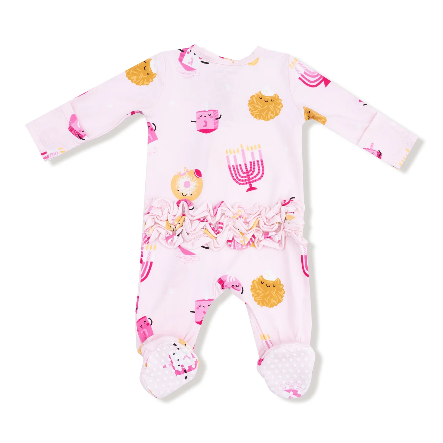 Angel Dear Hanukkah - Pink - 2 Way Zipper Ruffle Back Footie