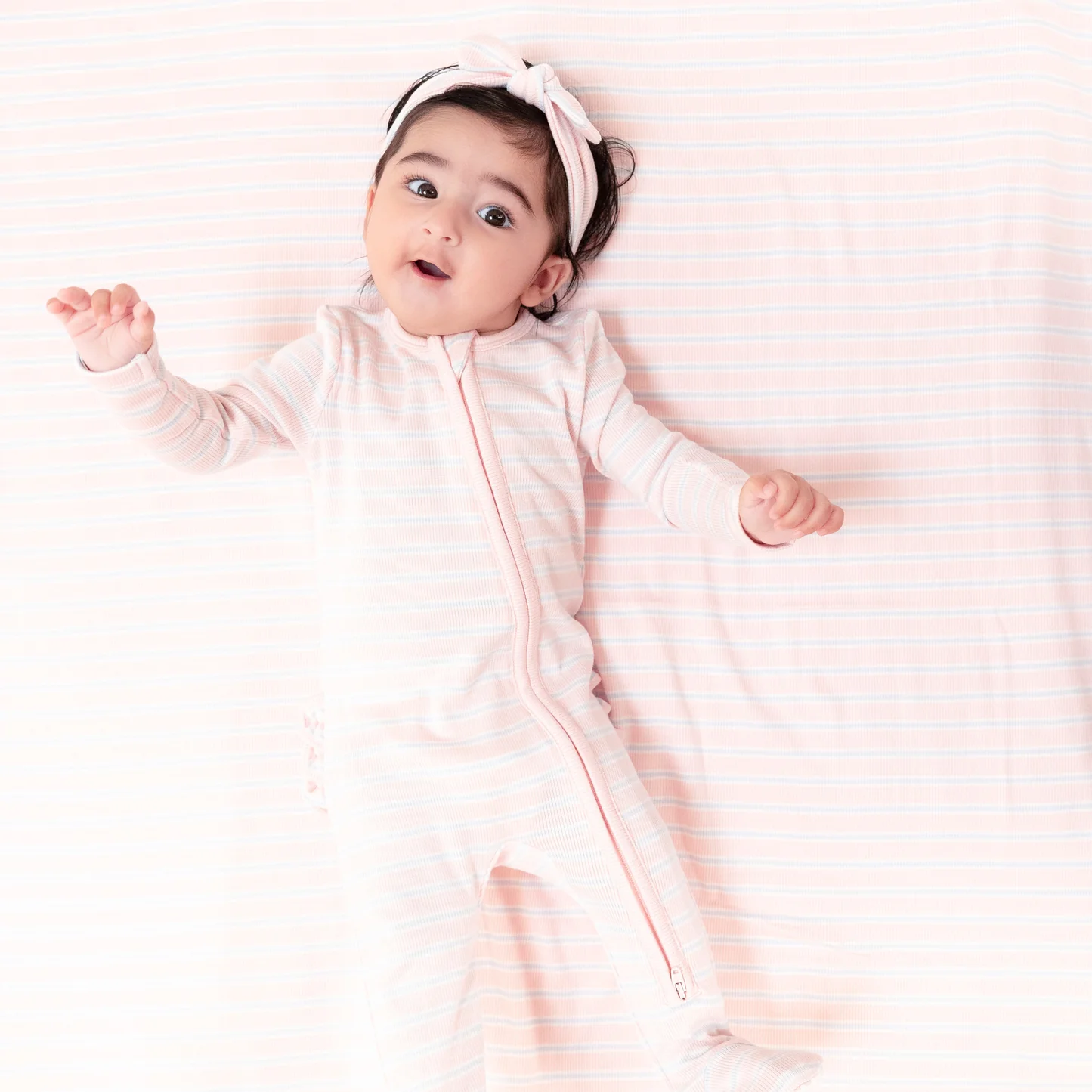 Angel Dear Basics Multi Stripe Pink  - 2 Way Zipper Ruffle Back Footie