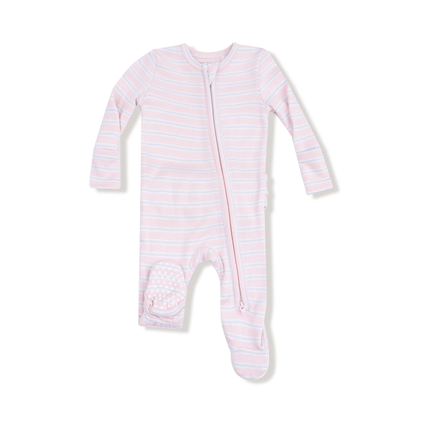 Angel Dear Basics Multi Stripe Pink  - 2 Way Zipper Ruffle Back Footie