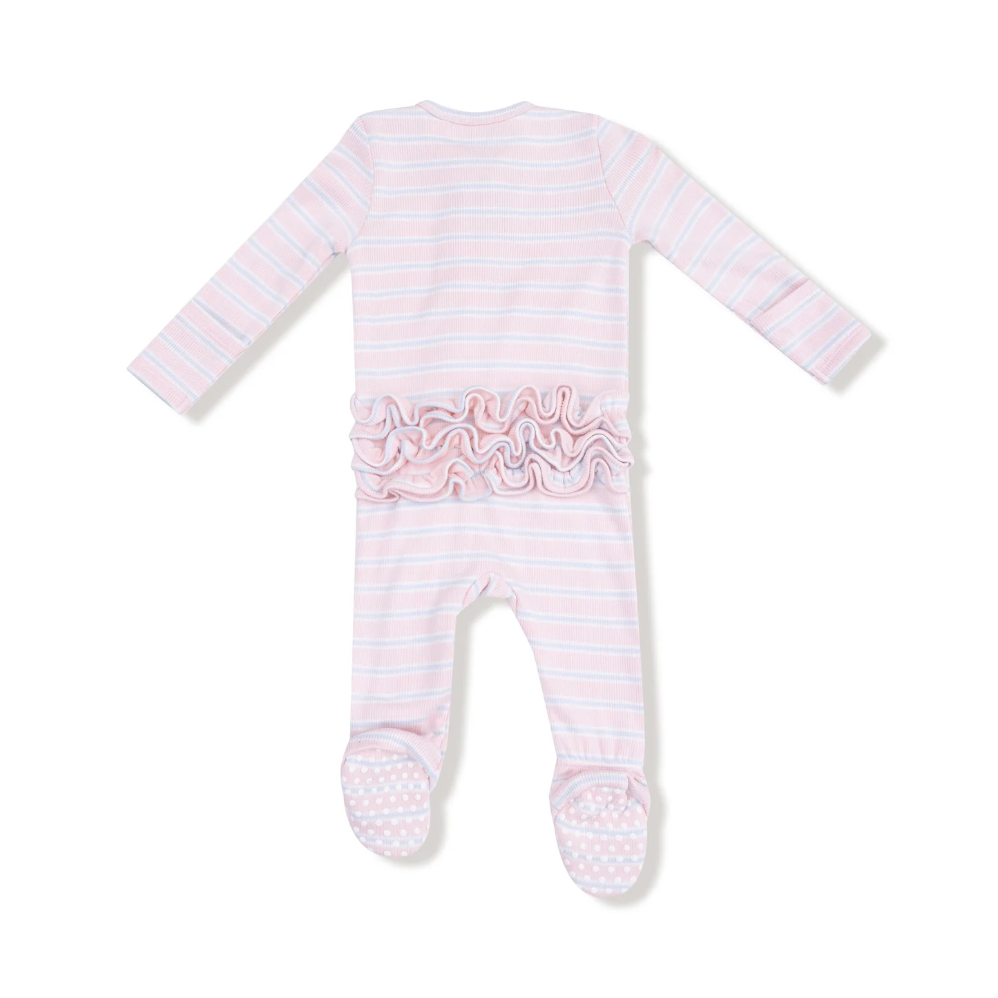 Angel Dear Basics Multi Stripe Pink  - 2 Way Zipper Ruffle Back Footie
