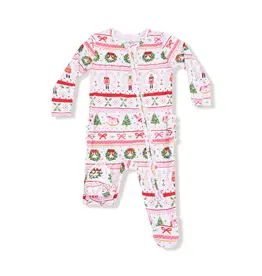 Angel Dear Sugar Plum Fairy Nutcracker Fair Isle Pink 2 Way Zipper Ruffle Back Footie