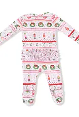 Angel Dear Sugar Plum Fairy Nutcracker Fair Isle Pink 2 Way Zipper Ruffle Back Footie