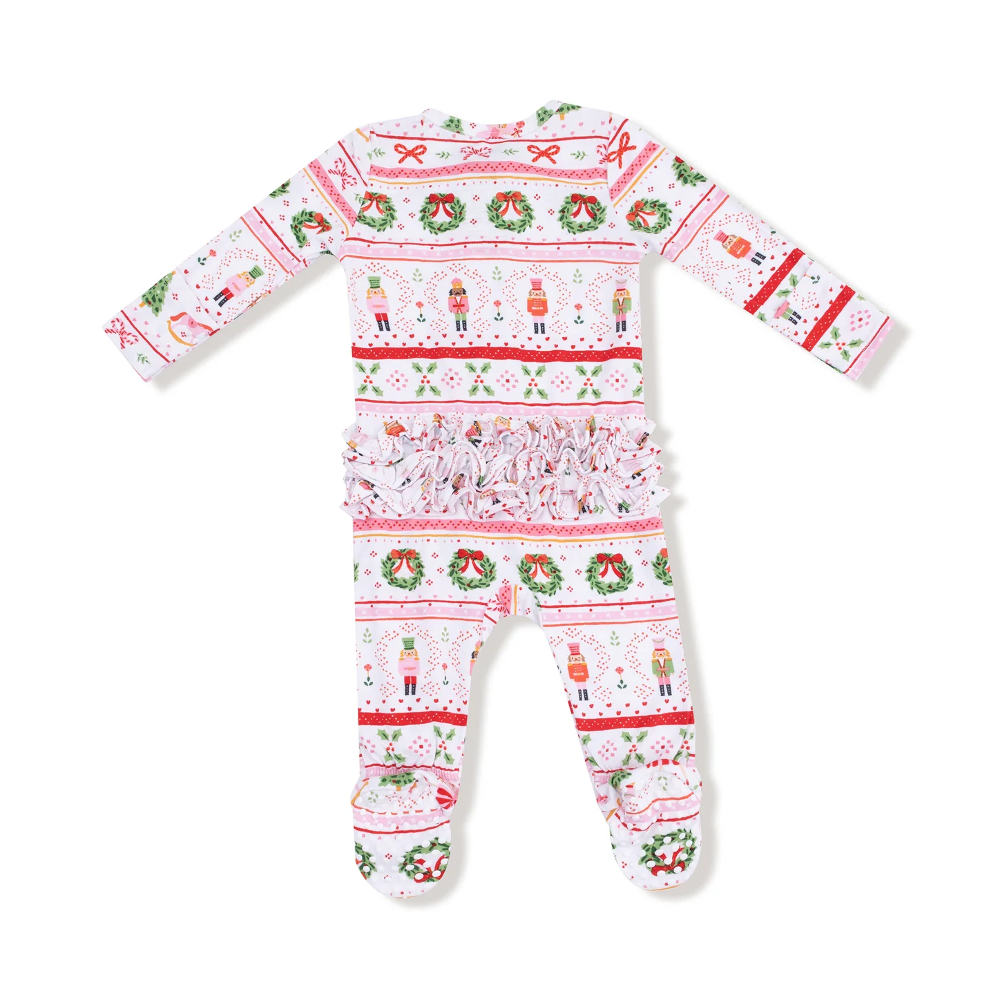 Angel Dear Sugar Plum Fairy Nutcracker Fair Isle Pink 2 Way Zipper Ruffle Back Footie