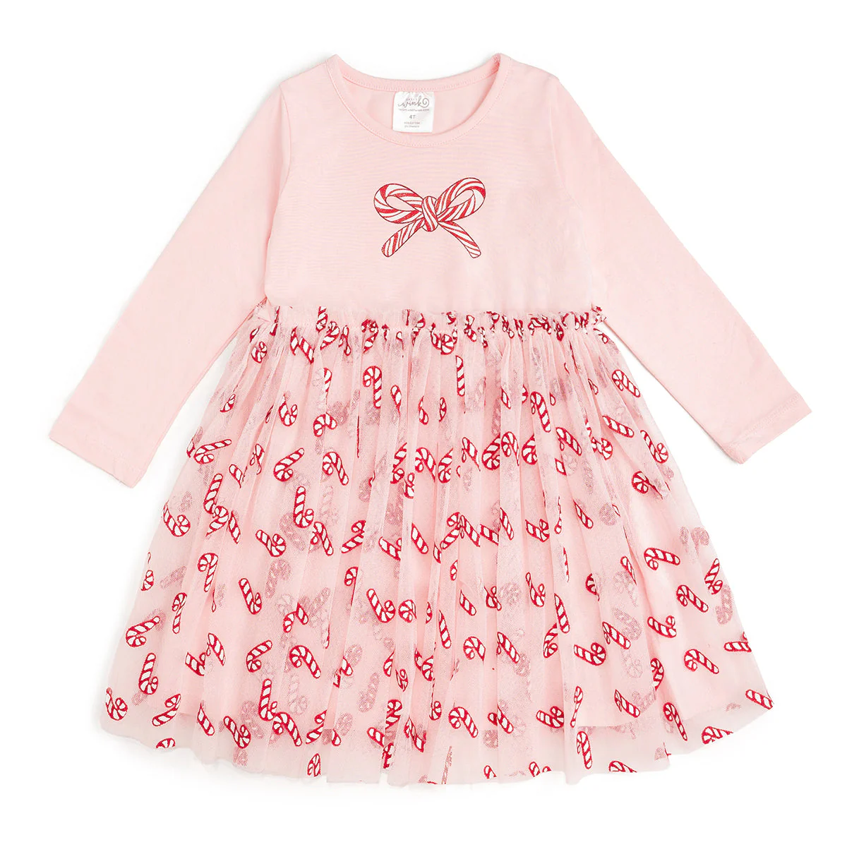 Sweet Wink Candy Cane Confetti Christmas Long Sleeve Tutu Dress