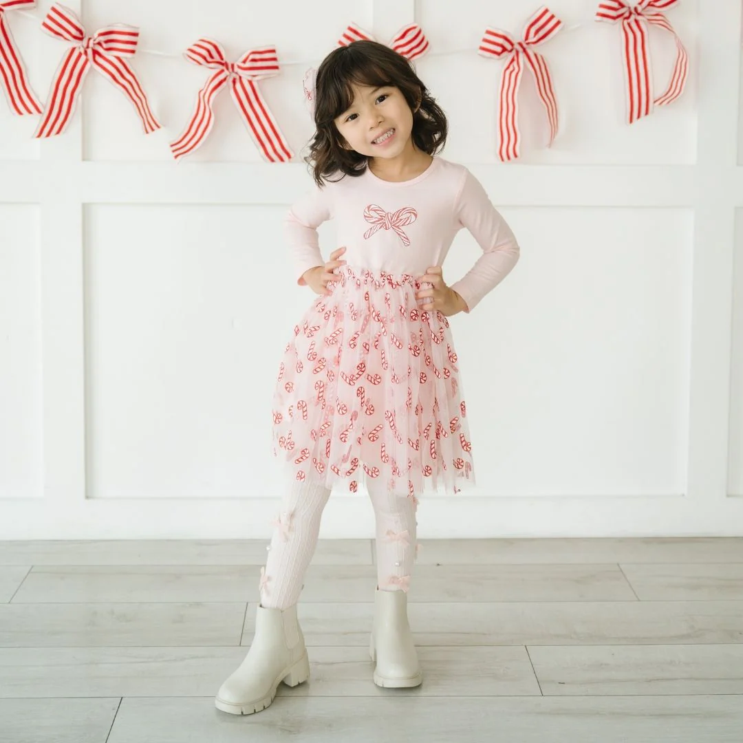 Sweet Wink Candy Cane Confetti Christmas Long Sleeve Tutu Dress