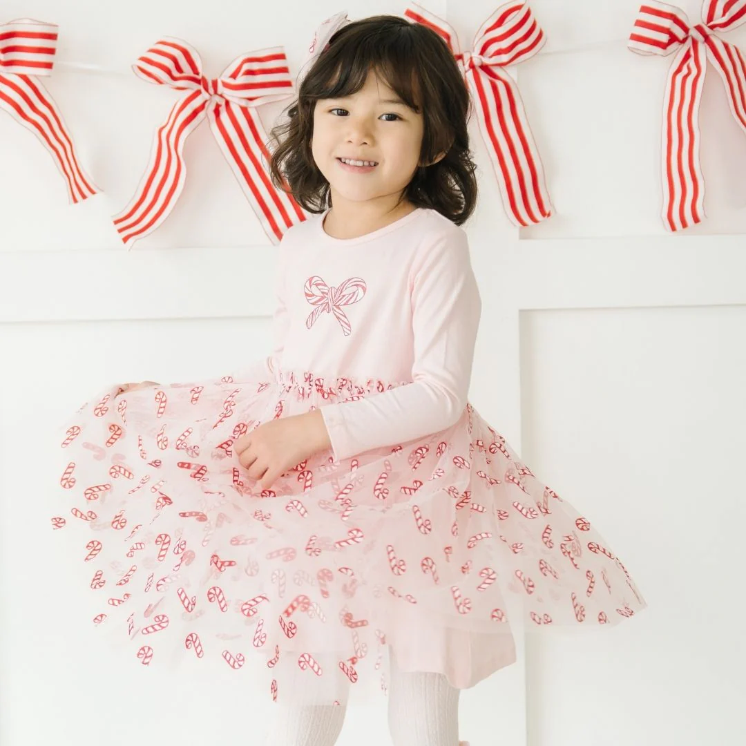 Sweet Wink Candy Cane Confetti Christmas Long Sleeve Tutu Dress