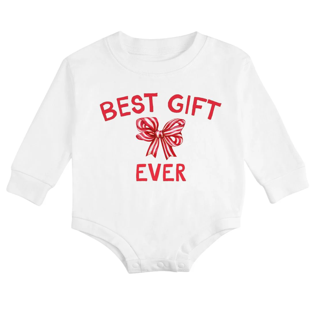 Sweet Wink Best Gift Ever Christmas Long Sleeve Romper White