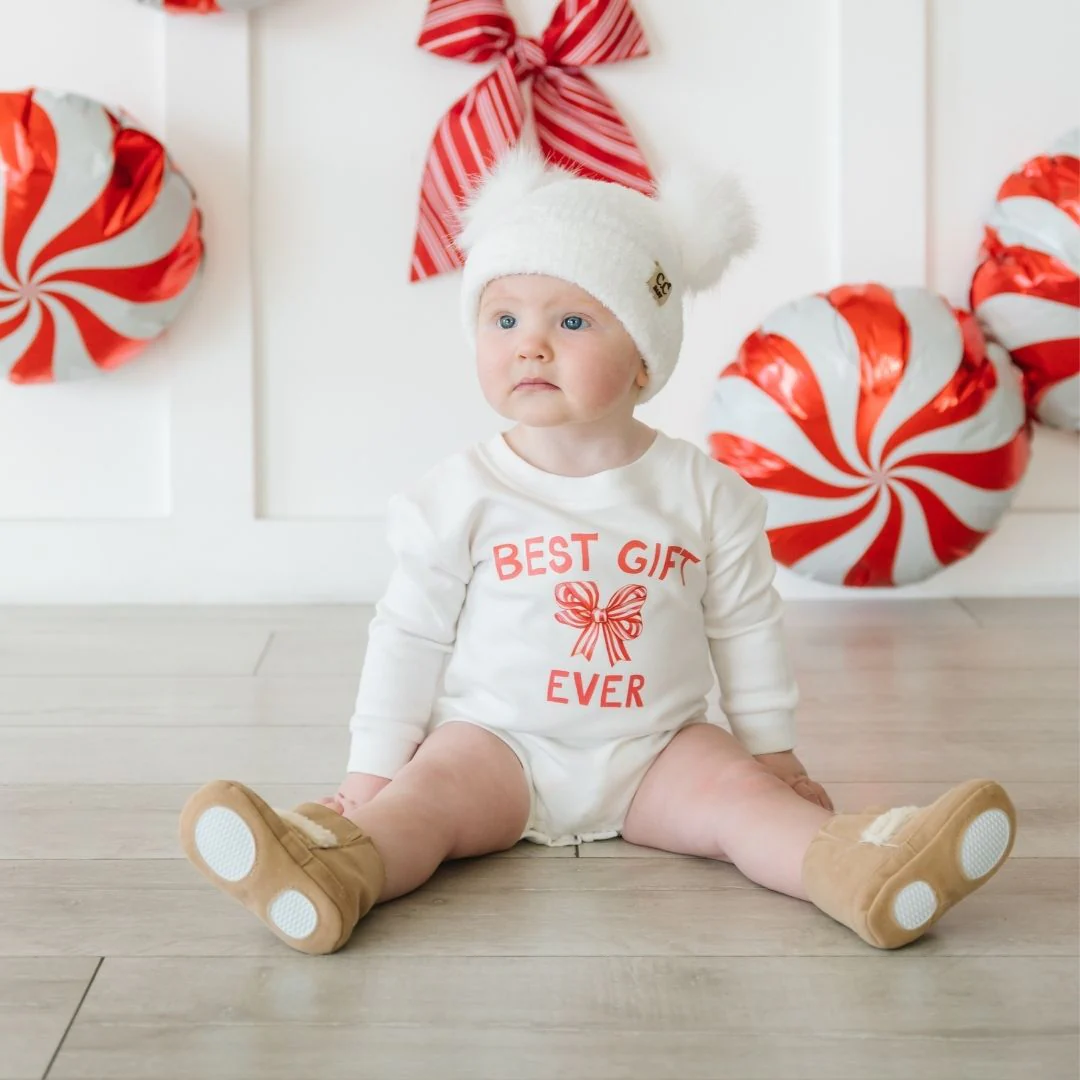Sweet Wink Best Gift Ever Christmas Long Sleeve Romper White