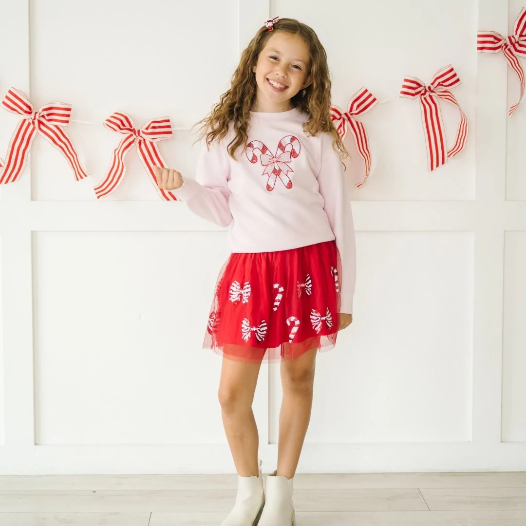 Sweet Wink Candy Cane Patch Christmas Sweatshirt Ballet