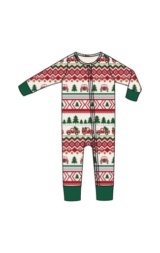 Angel Dear Red Truck Fair Isle 2 Way Zipper Romper