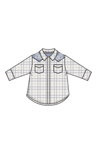 Angel Dear Blue Plaid Howdy Embroidery L/S Western Pearl Snap Shirt