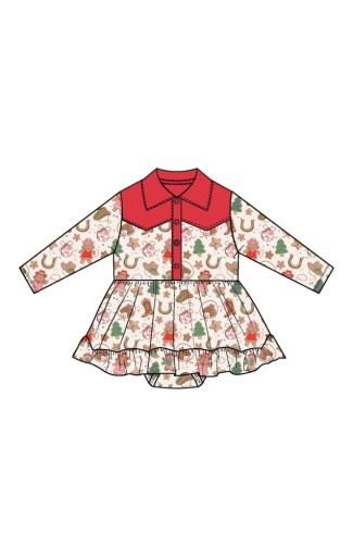 Angel Dear Cowgirl Christmas Cookies L/S Cowgirl Bodysuit Dress
