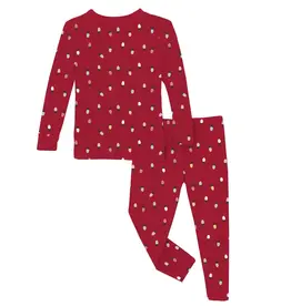 Kickee Pants Print Long Sleeve Pajama Set - Crimson Holiday Lights