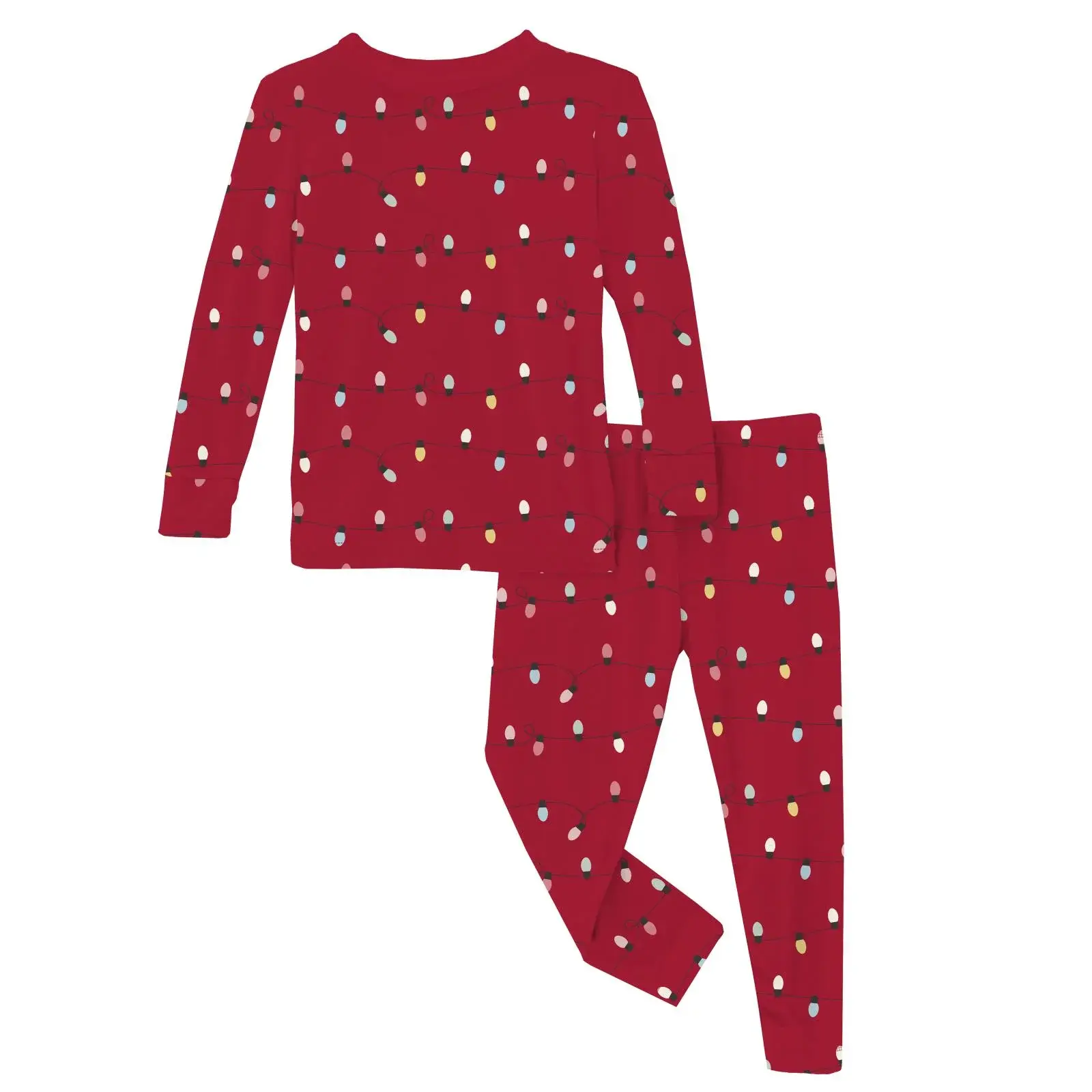 Kickee Pants Print Long Sleeve Pajama Set - Crimson Holiday Lights