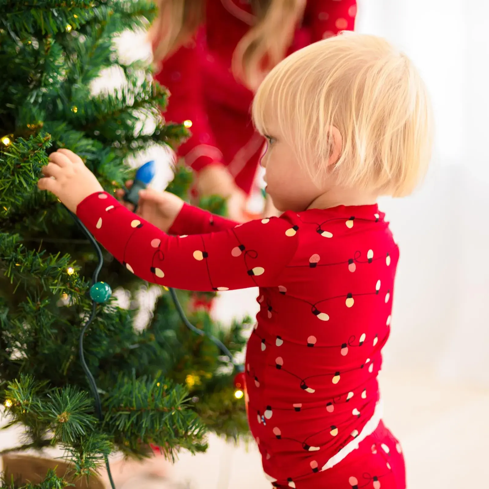 Kickee Pants Print Long Sleeve Pajama Set - Crimson Holiday Lights