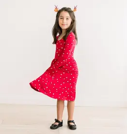 Kickee Pants Print Long Sleeve Twirl Dress with Pockets - Crimson Holiday Lights